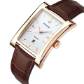 WWOOR 8017 Quartz Watch Square Men Watches Business Wristwatches Genuine leather Waterproof Male Clock